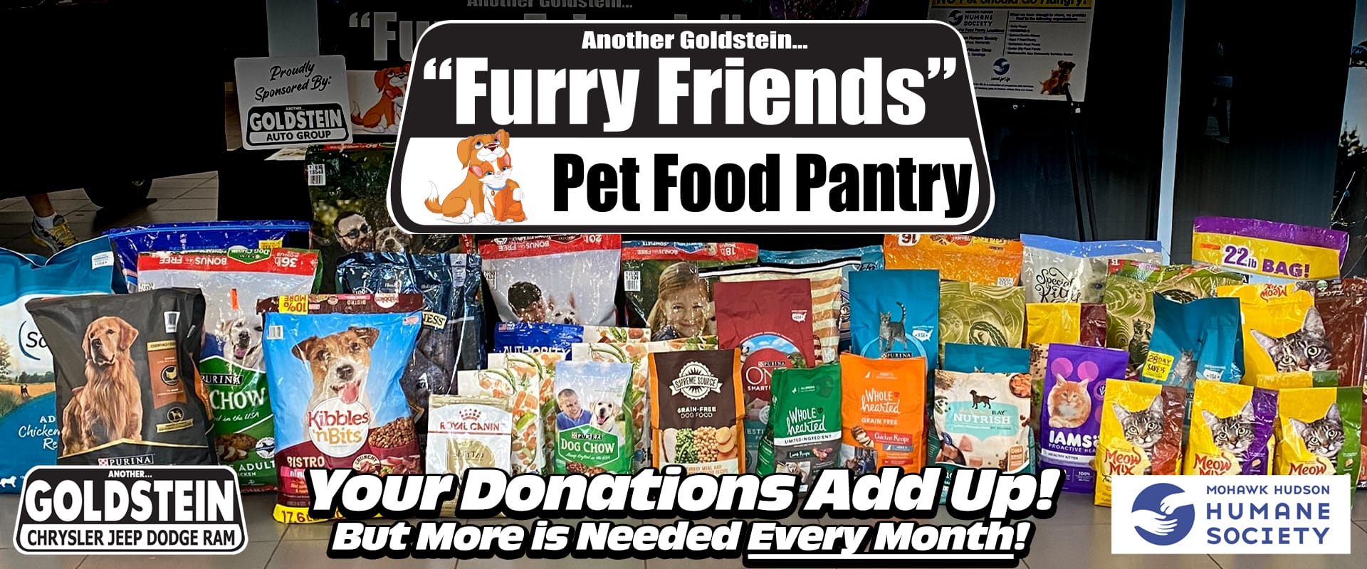 Goldstein Chrysler Dodge Jeep RAM and Mohawk Hudson Humane Society dry pet food donations